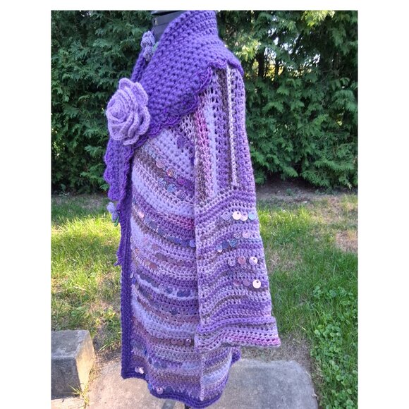 Purple Sequin Floral One of a Kind Sweater L/XL - Picture 9 of 10